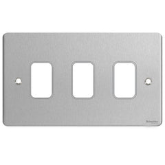 GUG03GSS Ultimate grid flat cover plate stainless steel 3 gang (c/w mounting frame)
