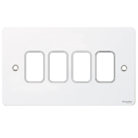 GUG04GPW Ultimate grid flat cover plate white metal 4 gang (c/w mounting frame)