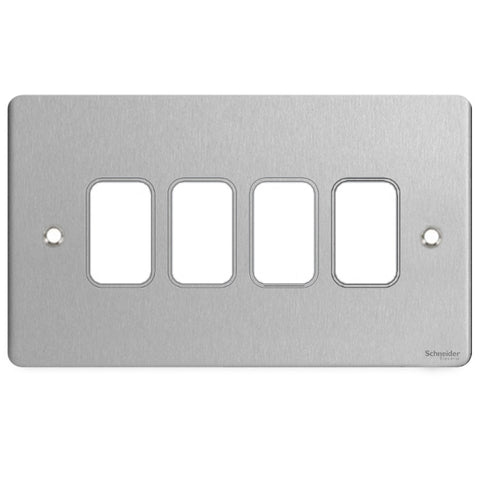 GUG04GSS Ultimate grid flat cover plate stainless steel 4 gang (c/w mounting frame)