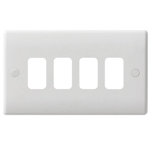 GUG04G Ultimate grid white moulded 4 gang flush plate (c/w mounting frame)