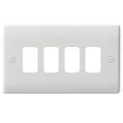 GUG04G Ultimate grid white moulded 4 gang flush plate (c/w mounting frame)