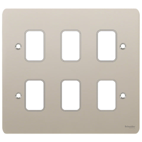 GUG06GPN Ultimate grid flat cover plate pearl nickel 6 gang (c/w mounting frame)