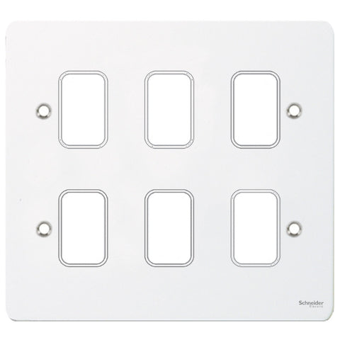 GUG06GPW Ultimate grid flat cover plate white metal 6 gang (c/w mounting frame)
