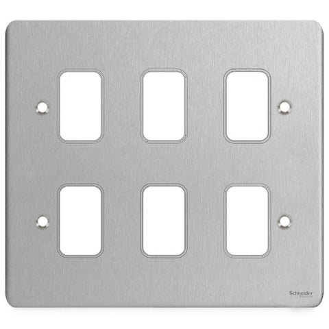 GUG06GSS Ultimate grid flat cover plate stainless steel 6 gang (c/w mounting frame)
