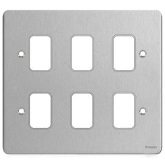 GUG06GSS Ultimate grid flat cover plate stainless steel 6 gang (c/w mounting frame)
