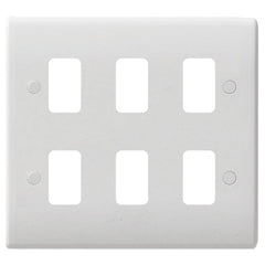 GUG06G Ultimate grid white moulded 6 gang flush plate (c/w mounting frame)