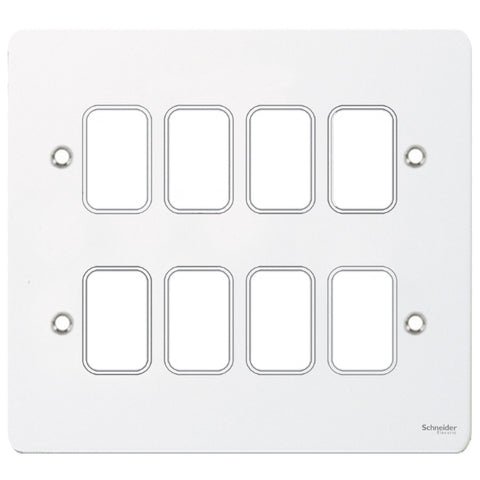 GUG08GPW Ultimate grid flat cover plate white metal 8 gang (c/w mounting frame)