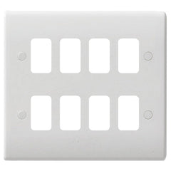 GUG08G Ultimate grid white moulded 8 gang flush plate (c/w mounting frame)