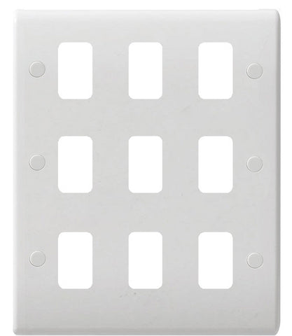 GUG09G Ultimate grid white moulded 9 gang flush plate (c/w mounting frame)