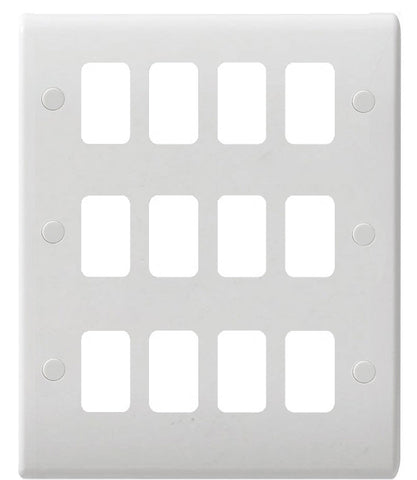 GUG12G Ultimate grid white moulded 12 gang flush plate (c/w mounting frame)