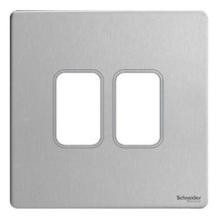 GUGS02GSS Ultimate grid screwless cover plate stainless steel 2 gang (c/w mounting frame)