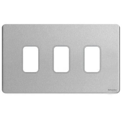 GUGS03GSS Ultimate grid screwless cover plate stainless steel 3 gang (c/w mounting frame)