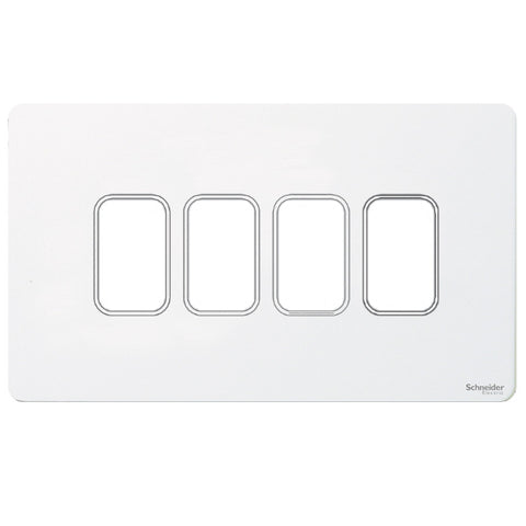 GUGS04GPW Ultimate grid screwless cover plate white metal 4 gang (c/w mounting frame)