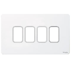GUGS04GPW Ultimate grid screwless cover plate white metal 4 gang (c/w mounting frame)