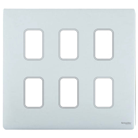 GUGS06GMS Ultimate grid screwless cover plate mirror steel 6 gang (c/w mounting frame)