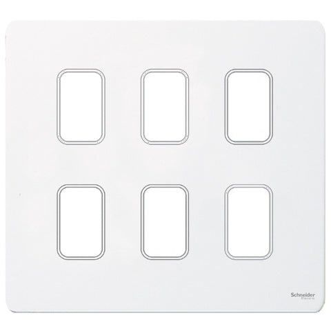 GUGS06GPW Ultimate grid screwless cover plate white metal 6 gang (c/w mounting frame)