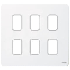 GUGS06GPW Ultimate grid screwless cover plate white metal 6 gang (c/w mounting frame)
