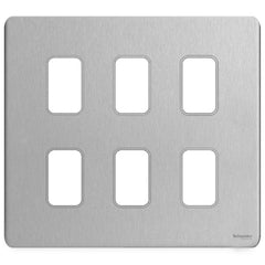 GUGS06GSS Ultimate grid screwless cover plate stainless steel 6 gang (c/w mounting frame)
