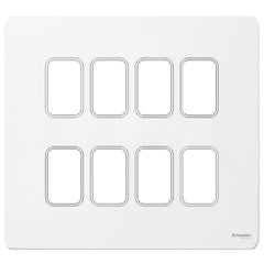 GUGS08GPW Ultimate grid screwless cover plate white metal 8 gang (c/w mounting frame)