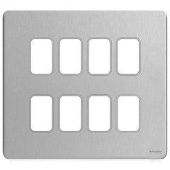 GUGS08GSS Ultimate grid screwless cover plate stainless steel 8 gang (c/w mounting frame)