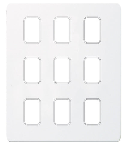 GUGS09GPW Ultimate grid screwless cover plate white metal 9 gang (c/w mounting frame)