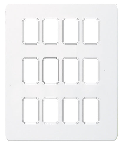 GUGS12GPW Ultimate grid screwless cover plate white metal 12 gang (c/w mounting frame)
