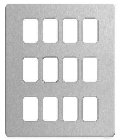 GUGS12GSS Ultimate grid screwless cover plate stainless steel 12 gang (c/w mounting frame)