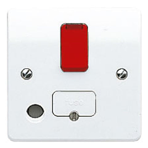 MK Electric K1070D1WHI Logic Plus 13A DP Switched Fused Connection Unit with Front Flex Outlet, Neon & Red Rocker