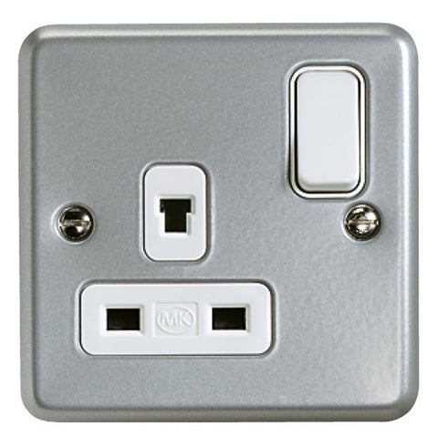 K1247ALM - 13A 1 Gang Double Pole Non-Standard Clean Earth Switch Socket Outlet - Metallic
