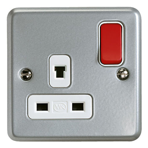 K1247D6ALM - 13A 1 Gang Non-Standard Clean Earth Switch Socket Outlet with Red Rocker - Metallic