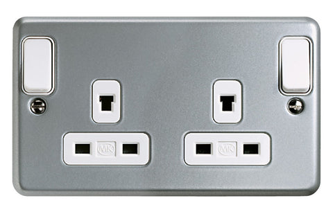 K1248ALM - 13A 2 Gang Double Pole Non-Standard Clean Earth Switch Socket Outlet - Metallic