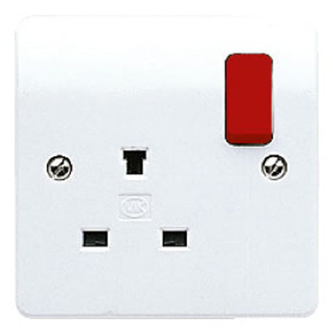 MK Electric K1257D1WHI Logic Plus 13A 1 Gang DP Non-Standard Switched Socket Outlet with Red Rockers