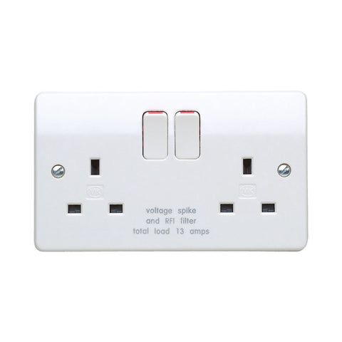 MK Electric K1826WHI Logic Plus 13A 2 Gang DP Spike & Radio Frequency Interference Filtered Switched Socket Outlet