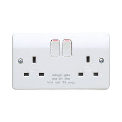 MK Electric K1826WHI Logic Plus 13A 2 Gang DP Spike & Radio Frequency Interference Filtered Switched Socket Outlet