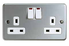 K2446ALM - 13A 2 Gang Double Pole Switch Socket Outlet with Neon - Metallic