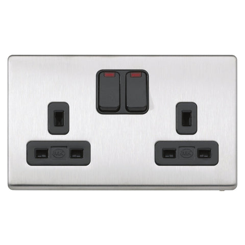 MK K24647BSSB - 13A 2G Dp Dual Earth Switched Socket + Neon