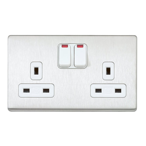 MK K24647BSSW - 13A 2G Dp Dual Earth Switched Socket + Neon