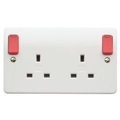 MK Electric K2476D1WHI Logic Plus 13A 2 Gang DP Switched Socket Outlet with Outboard Rockers and Neons