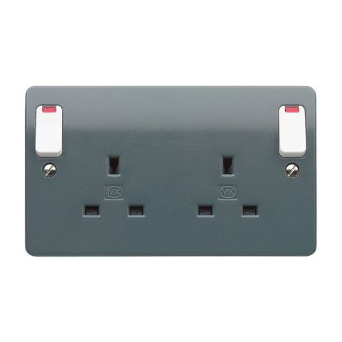 MK Electric K2476GRA Logic Plus 13A 2 Gang DP Switched Socket Outlet with Outboard Rockers and Neons