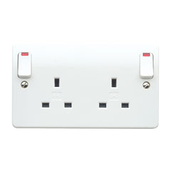 MK Electric K2476WHI Logic Plus 13A 2 Gang DP Switched Socket Outlet with Outboard Rockers and Neons