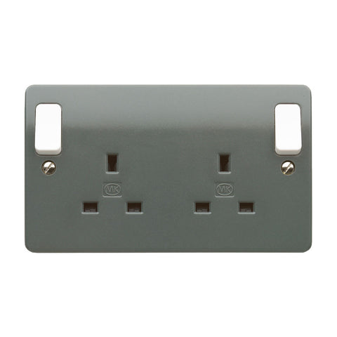 MK Electric K2746GRA Logic Plus 13A 2 Gang DP Switched Socket Outlet  Dual Earth with Outboard Rockers