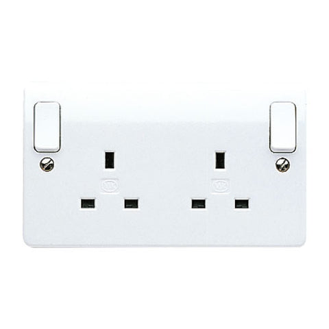 MK Electric K2746WHI Logic Plus 13A 2 Gang DP Switched Socket Outlet  Dual Earth with Outboard Rockers