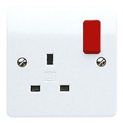 MK Electric K2757D1WHI Logic Plus 13A 1 Gang DP Switched Socket Outlet with Red Rocker