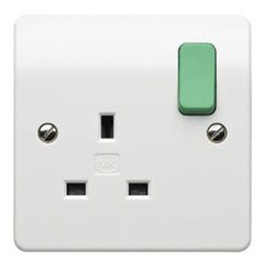 MK Electric K2757D2WHI Logic Plus 13A 1 Gang DP Switched Socket Outlet with Green Rocker