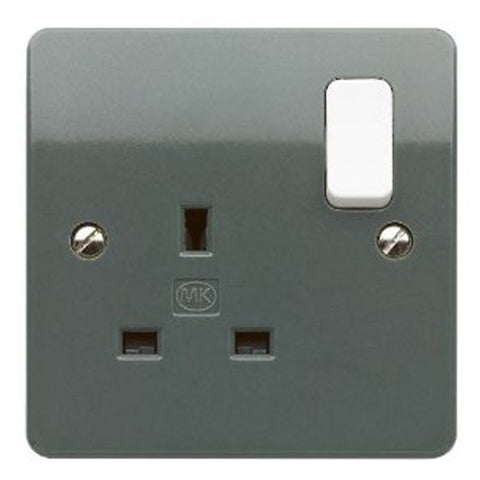 MK Electric K2757GRA Logic Plus 13A 1 Gang DP Switched Socket Outlet Grey with White Rocker
