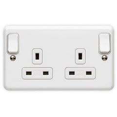 K3045WHI - 2 Gang 13A Double Pole Switch Socket Outlet with Outboard Rockers - White