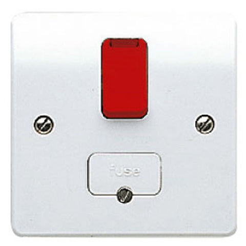 MK Electric K370D1WHI Logic Plus 13A DP Switched Fused Connection Unit With Neon Flex Outlet In Base & Red Rocker