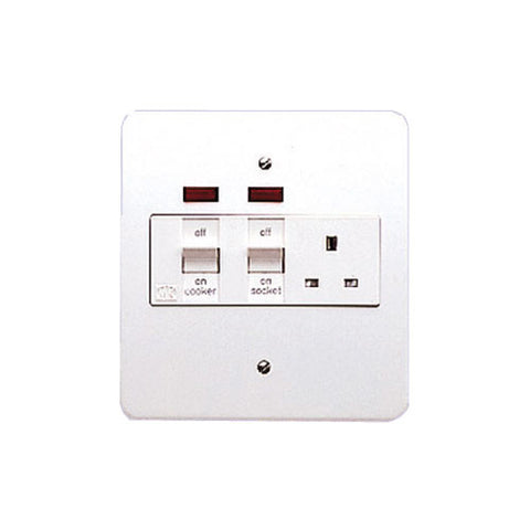 MK Electric K5001WHI Logic Plus 45A White Metal DP Surface Mounting Cooker Control Unit With 13A Switchsocket & Neons