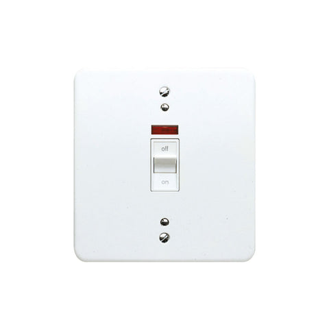 MK Electric K5012WHI Logic Plus 50A White Metal DP Switch With Neon On Large Square Plate