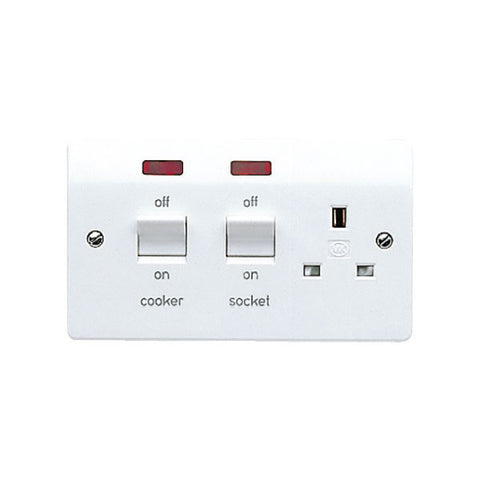 MK Electric K5040WHI Logic Plus 45A DP Surface Mounting Cooker Control Unit With 13A Switchsocket